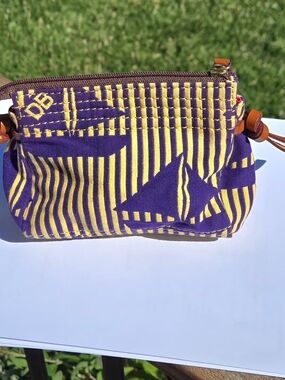 Vintage Dooney & Bourke Nautical Sailboat Cosmetic Pouch Rare Purple Yellow